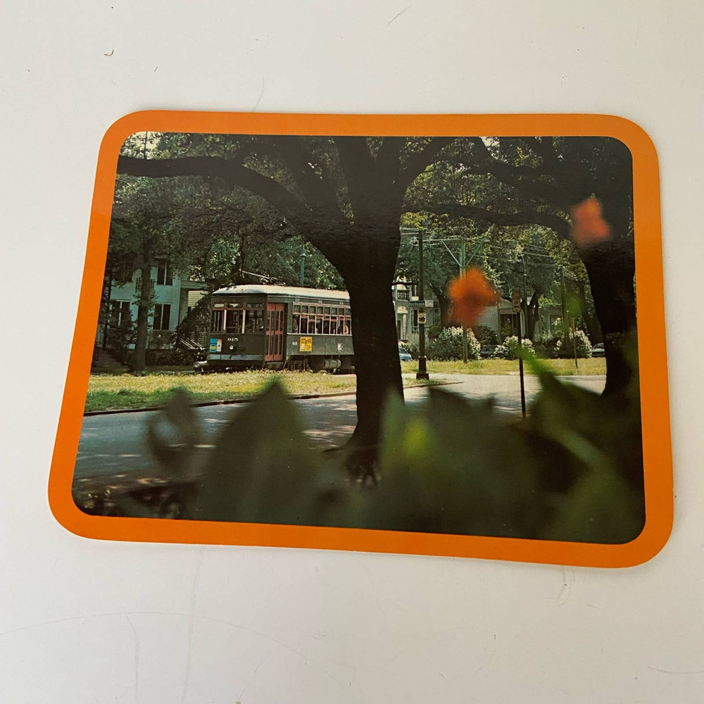 Postcard St Charles Avenue Street Car New Orleans Orange Border